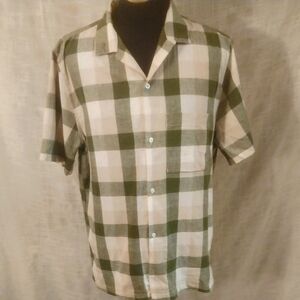 Green and White Plaid Men's Shirt
